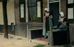 Zeeland - Walcheren [Two women knitting on the stoop]; verso: [divided back, no message]