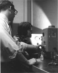 Geology lab instruction with Don Allen and student, 1971