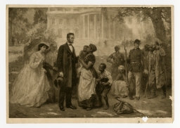 Abraham Lincoln with freed slaves
