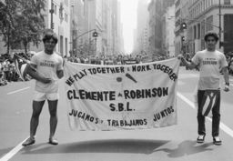 Marchers with banner in the 1985 Puerto Rican Day Parade