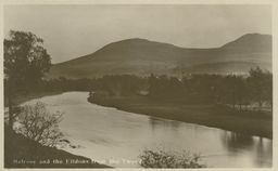 Melrose and the Eildons from the Tweed; verso: Hills' Bromo Series [divided back, no message]