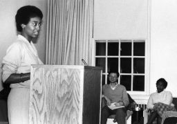 Linda Perkins giving lecture entitled Black Women in Education, October, 1981. Rob Weisbrot middle rear.