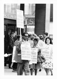 Striking Judy Bond employees picket outside Macy's in New York.
