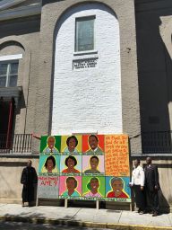 The unveiling of a mural of the "Mother Emanuel AME 9" at First African Baptist Church