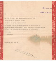 Centralny Komitet Żydów Polskich to Rubin Saltzman Requesting Medicine, May 1949 (radiogram)