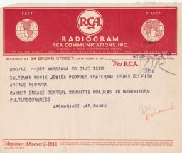 Radiogram Regarding Culture Congress