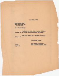 June Gordon to Fannie Lesny Regarding Letter of Introduction, August 1946 (correspondence)