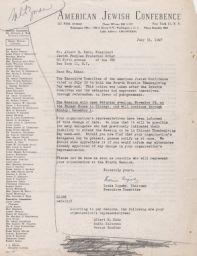 Louis Lipsky to Albert E. Kahn about Rescheduled Meeting, July 1947 (correspondence)
