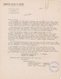 Sophie Shwarc and Lazar Wein to JPFO about Fundraising, January 1949 (correspondence)