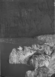 Looking down on Nunatak Glacier front from crest of Gannett Nunatak - long focus