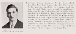 Class Book entry for Bertrand Weiss, Class of 1909