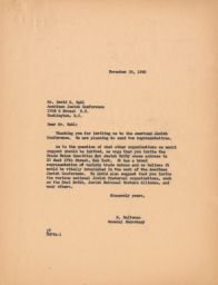 Rubin Saltzman to David R. Wahl about Invitations for Organizations, November 1945 (correspondence)