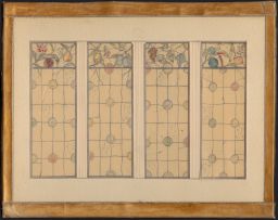 Design for four stained glass panels at Olive Tjaden's home