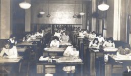 College for Women (possibly Bennett Hall), interior, classroom