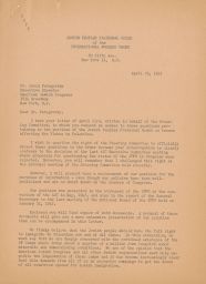 Rubin Saltzman to David Petagorsky about Response to the Congress' Steering Committee, April 1947 (correspondence)