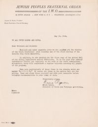 Ernest Rymer to All Youth Lodges and Clubs about Cover Letter for Meeting, May 1946 (correspondence)