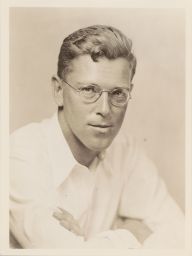 Portrait photograph of Prof. Donald Jay Grout (wearing a white shirt).