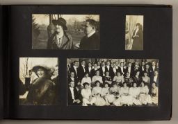 Photos of male and female students, one in fancy dress.
