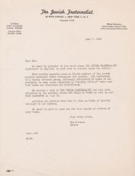 Sam Pevzner to Publishers Requesting Books to Review in The Fraternalist, June 1946 (correspondence)