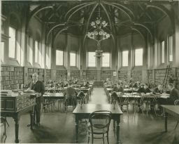Law School Library in Boardman Hall (used from 1892 to 1932), with librarian E. E. Willever