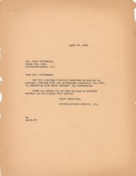 Jewish American Section, I.W.O. Office to Nora Zhitlowsky Requesting Mothers' Day Lecture, April 1944 (correspondence)