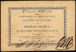 Admission ticket, Benjamin Smith Barton's lectures on materia medica,