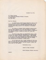 Albert E. Kahn and Rubin Saltzman to Sidney Hillman Celebrating Successful Campaign, November 1944 (correspondence)