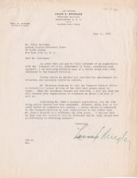 Louis E. Spiegler to Rubin Saltzman about Passport Application, June 1946 (correspondence)
