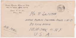 Envelope from Hebrew Center of Cuba to Mr. R. Zaltzman