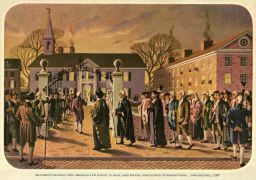 Fourth Street Campus, "Procession entering first American Law School to hear James Wilson, Chief Justice of Pennsylvania…Philadelphia, 1790"