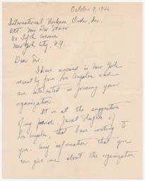 S. D. Barr to Geo Starr about Membership Query, October 1946 (correspondence)