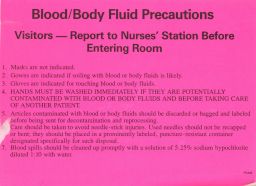 Robert Lynch. Blood/Body Fluid Precautions hospital sign taped into diary reflecting on his experiences with AIDS