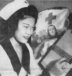Naomi Nakano, barred from enrolling in post-graduate courses at Penn because she was of Japanese descent, portrait in nursing uniform