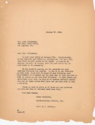 Rubin Saltzman's Secretary to Nora Zhitlowsky Regarding Speaking Tour Arrangements, January 1944 (correspondence)