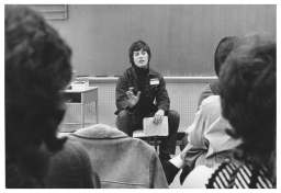 Jean O'Leary speaking at a workshop on discrimination against lesbians and gay men in schools at the Sexism in the Schools conference