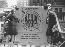 ILGWU parade float bearing the union label
