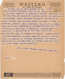 Louis Lipsky to the JPFO about a Resolution in the Democratic National Convention, July 1948 (telegram)