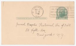 M. Kessler to the JPFO with Address Change, November 1946 (postcard)