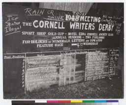 Hotel Ezra Cornell: Cornell Waiters Derby sign, including names and their odds