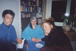 Photograph of Sally Potter and Lindsay Cooper at a party
