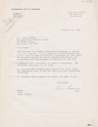 Lee Pressman to Peter Shipka about Income Tax for the IWO, January 1949 (correspondence)