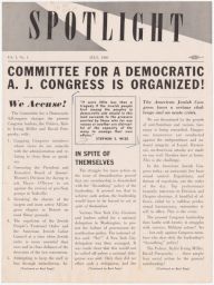 Spotlight, Vol. 1, No. 1: Committee for a Democratic A. J. Congress is Organized!