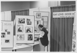 Man at the National Gay Task Force's display at the 1973 APA Convention