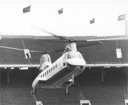 Shah of Iran, Mohammad Reza Pahlavi (1919-1980), LL.D. (hon.) 1962: his helicopter arriving in Franklin Field