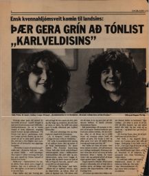 Icelandic newspaper clipping; Sally Potter and Lindsay Cooper