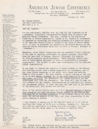 Louis Lipsky to Gedaliah Sandler about Organization to Succeed the American Jewish Congress, October 1947 (correspondence)