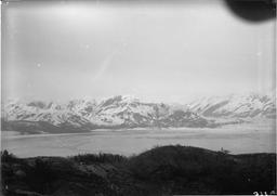 Panorama of four pictures (283-286) of Turner and Hubbard Glaciers from crest of Haenke Island