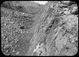 Yakutat Bay: Looking along same new fault as in 16-9. Nunatak in Nunatak Fjord. Fault scarp is 6 ft (see next slide) USGS 1905-134