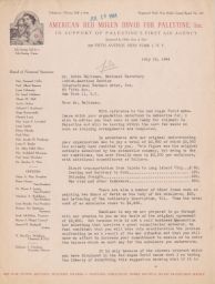 Zalaman Friedman to Rubin Saltzman about Ambulance for Palestine, July 1944 (correspondence)