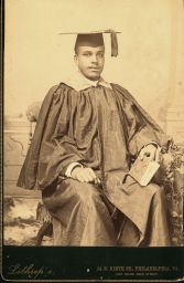 Aaron A. Mossell (1863-1951), LL.B. 1888, in cap and gown, portrait photograph